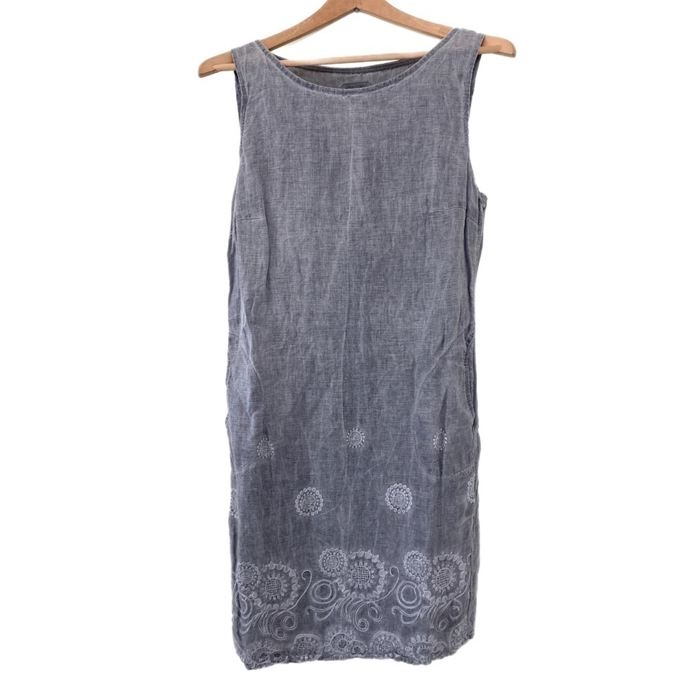 Lina Tomei 100% linen dress made in Italy, gray with flower details and pockets
